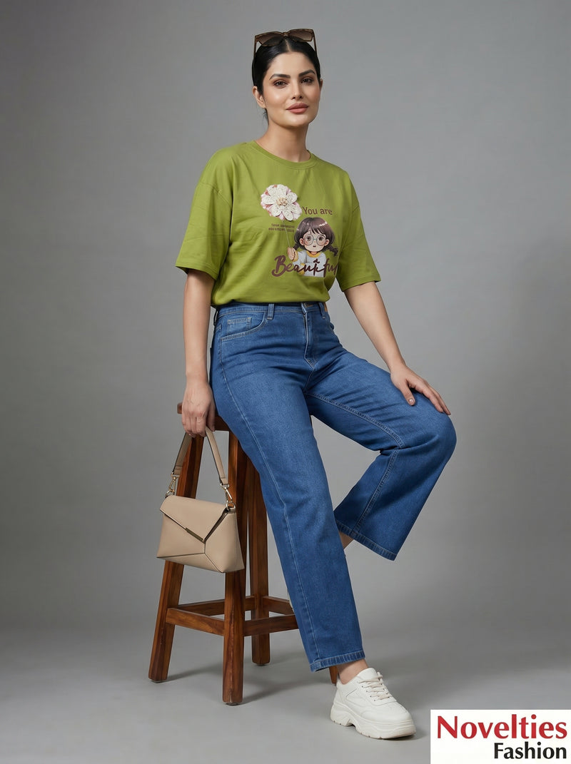 Drop Shoulder Crop T-Shirt - Olive Green