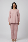 Blush Pink Embroidered Tunic & Straight Pants Co-ord Set