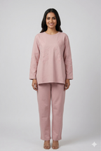 Blush Pink Embroidered Tunic & Straight Pants Co-ord Set