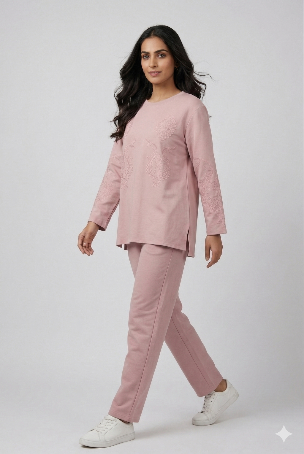 Blush Pink Embroidered Tunic & Straight Pants Co-ord Set