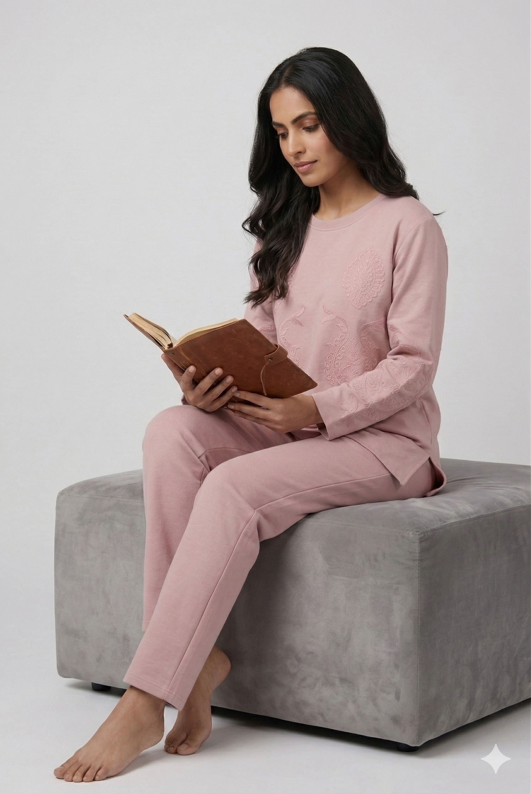 Blush Pink Embroidered Tunic & Straight Pants Co-ord Set