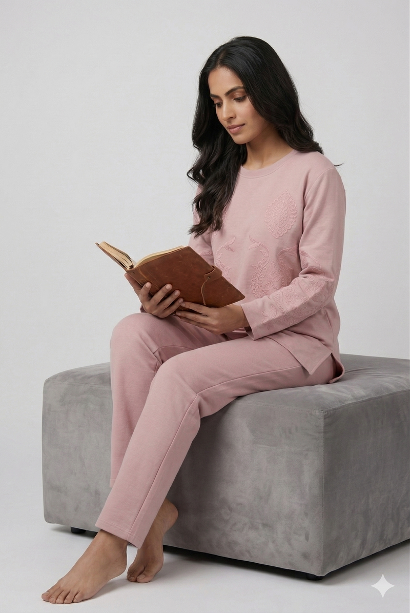 Blush Pink Embroidered Tunic & Straight Pants Co-ord Set