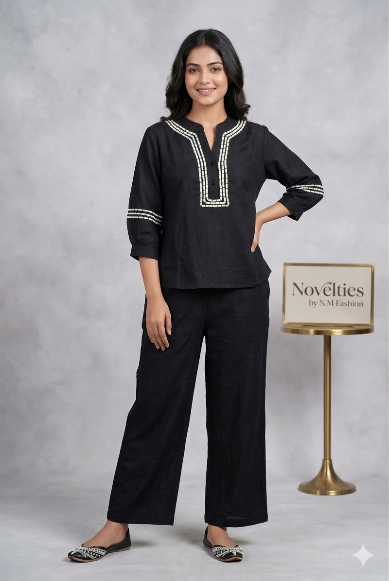 Black Embroidered Co-ord Set