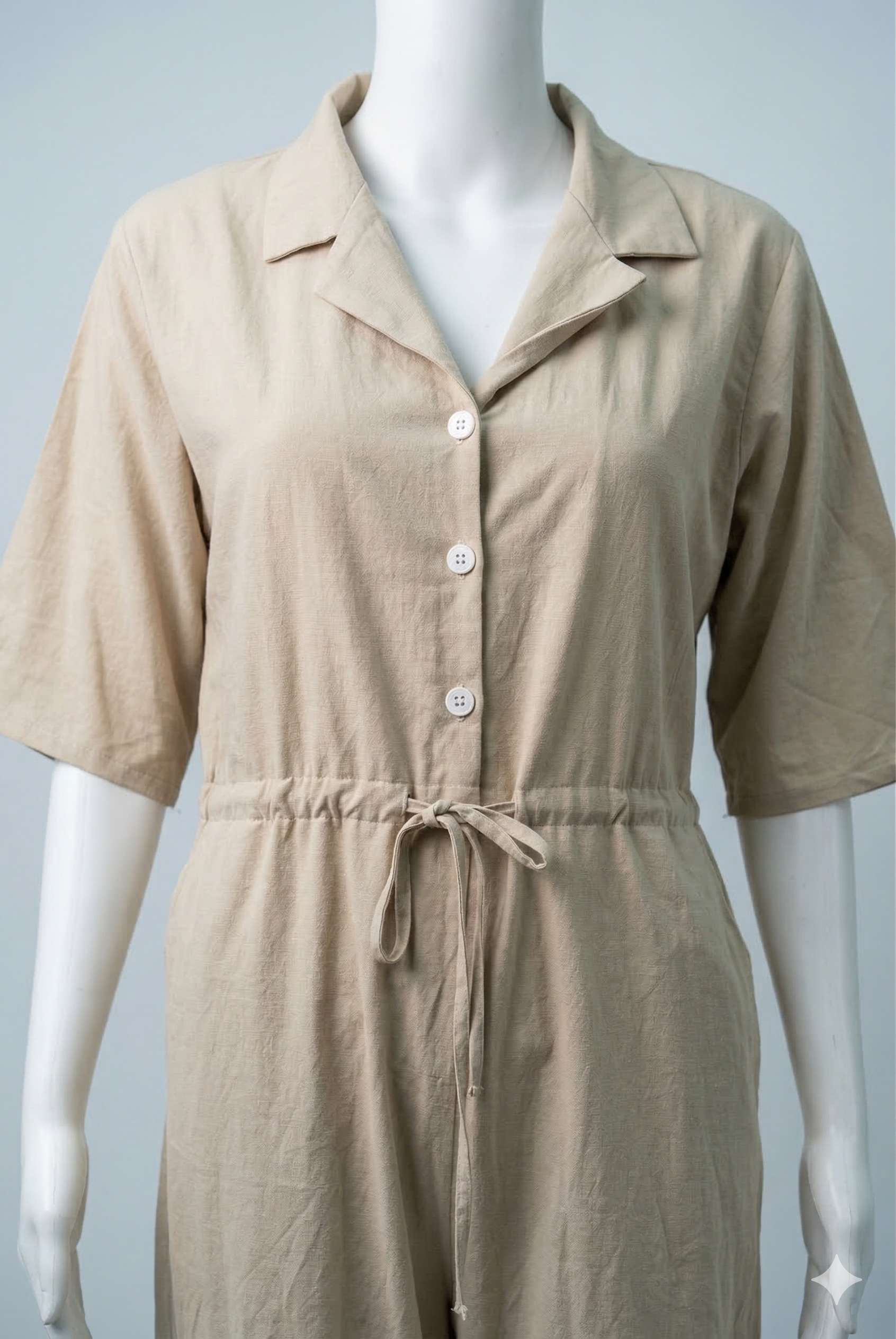 Beige Linen Drawstring Jumpsuit