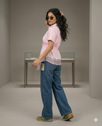 Pink Embroidered Tie-Waist Top