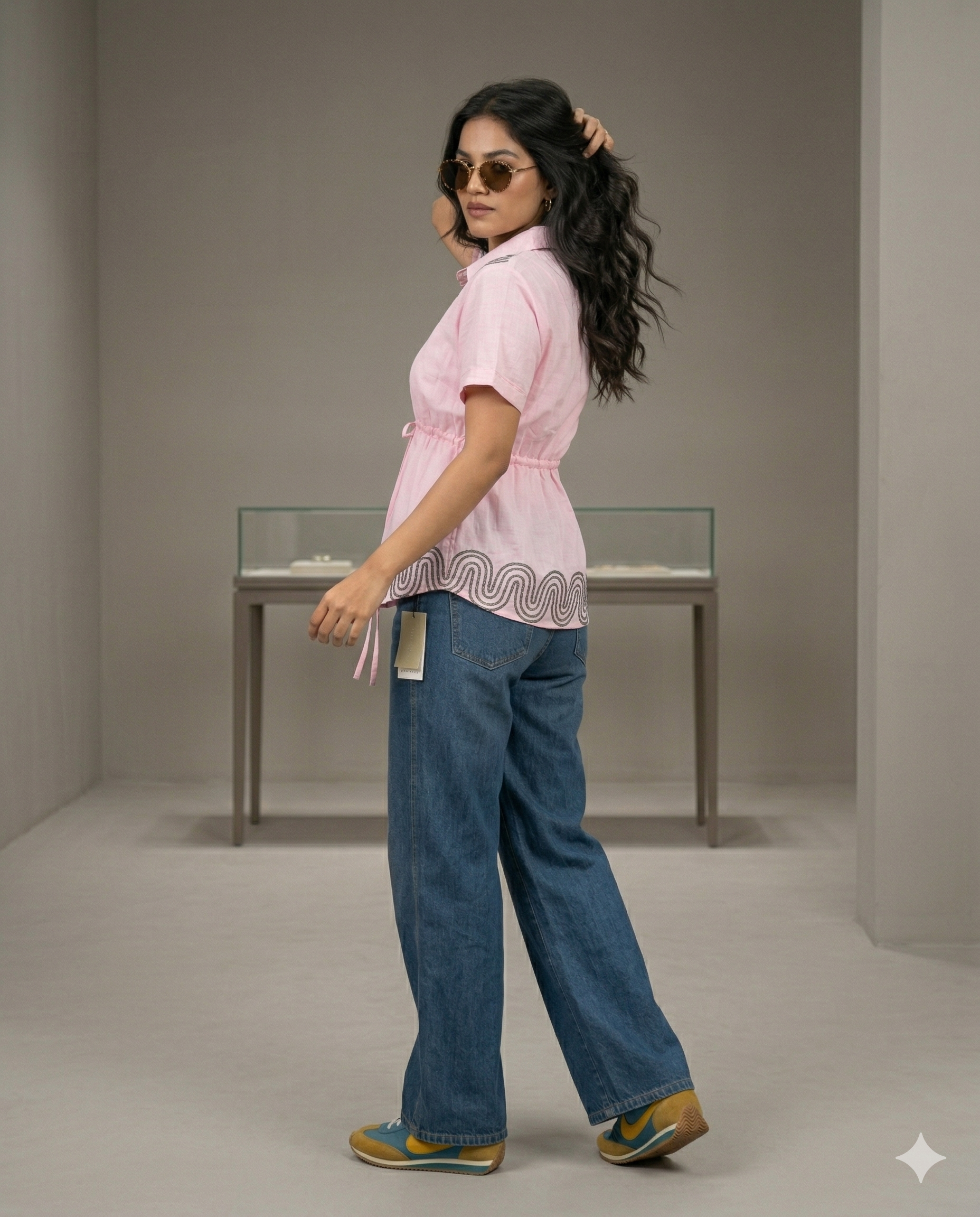 Pink Embroidered Tie-Waist Top