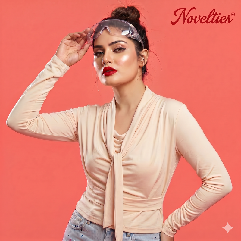 Cream Tie-Front Full Sleeve Crop Top