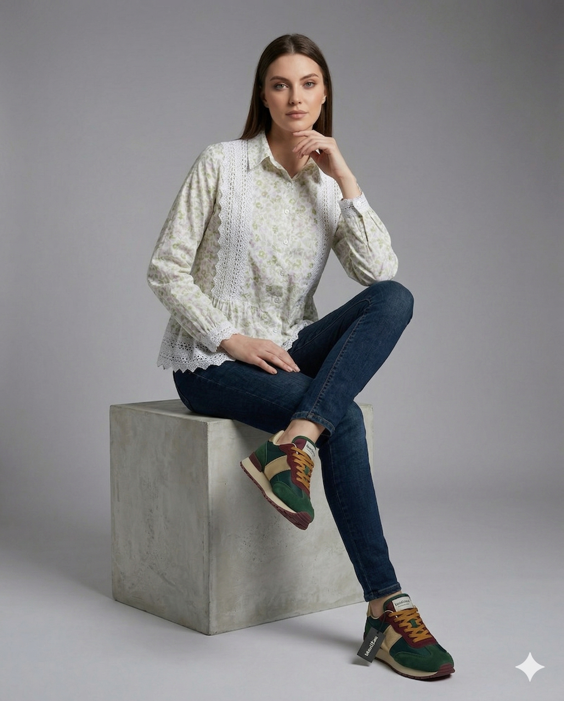 Ivory Floral Lace Peplum Shirt