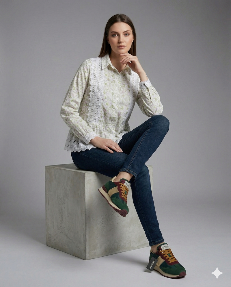 Ivory Floral Lace Peplum Shirt