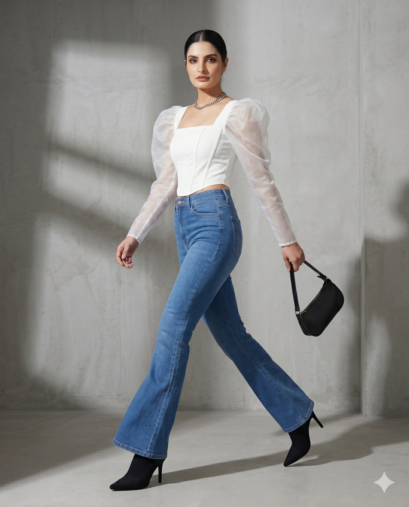Mute High-Waist Bootcut Jeans – Stone Blue