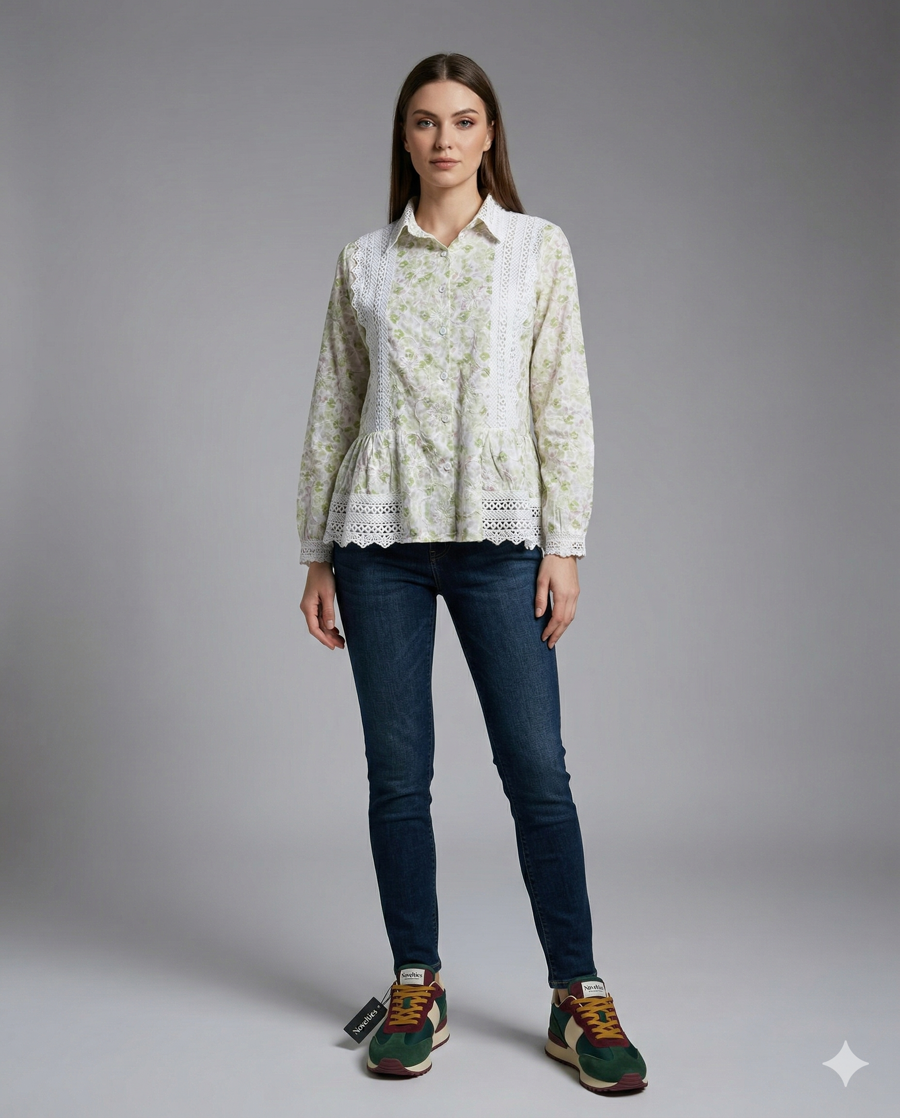 Ivory Floral Lace Peplum Shirt