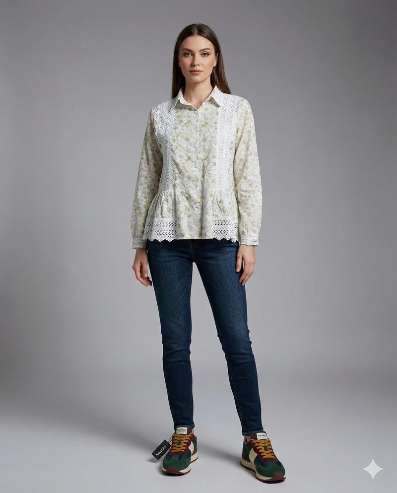 Ivory Floral Lace Peplum Shirt