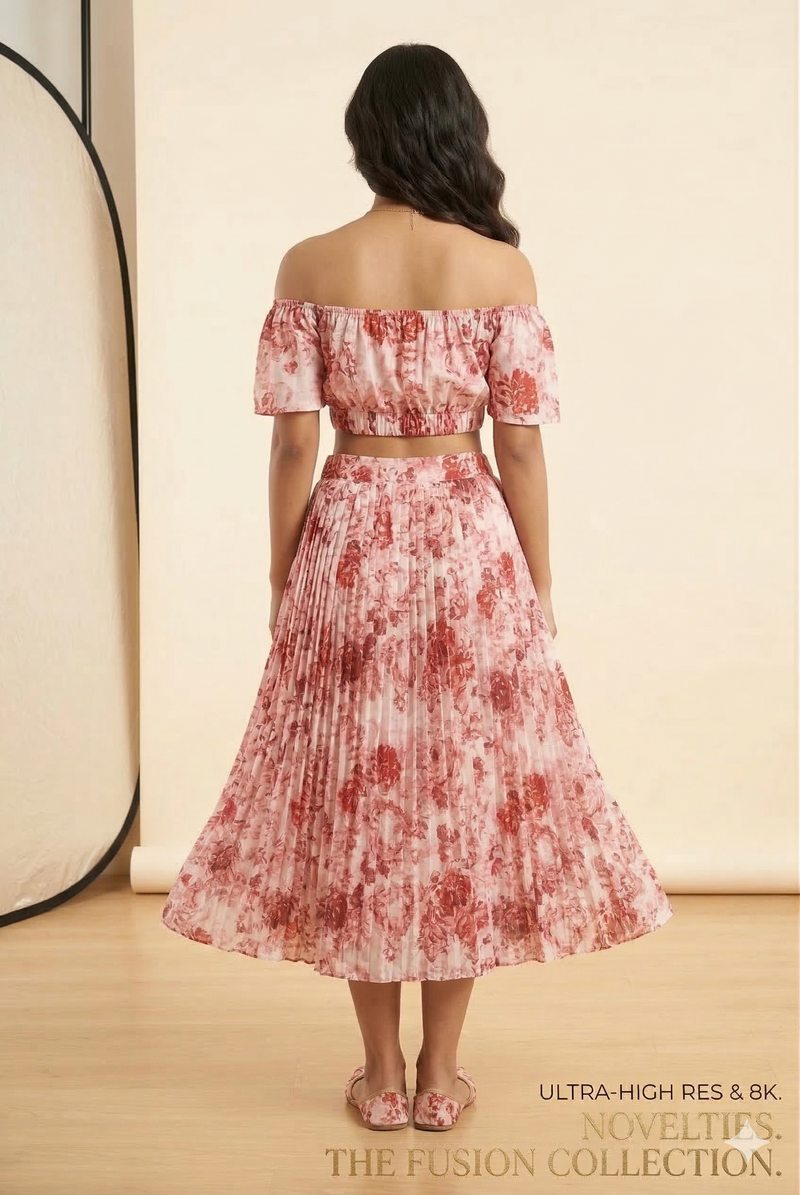 Pink Floral Off-Shoulder Co-ord Set