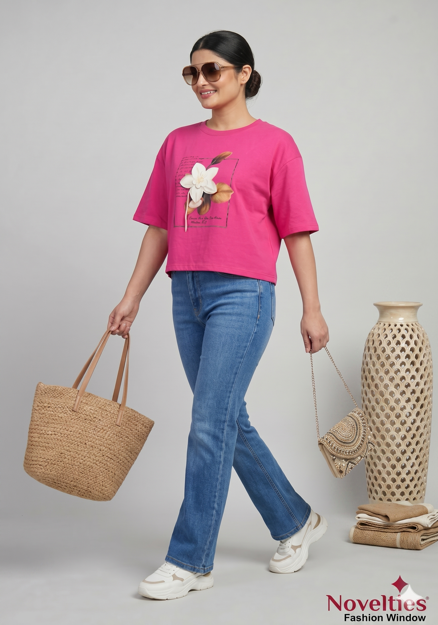 Pink Floral Crop T-Shirt
