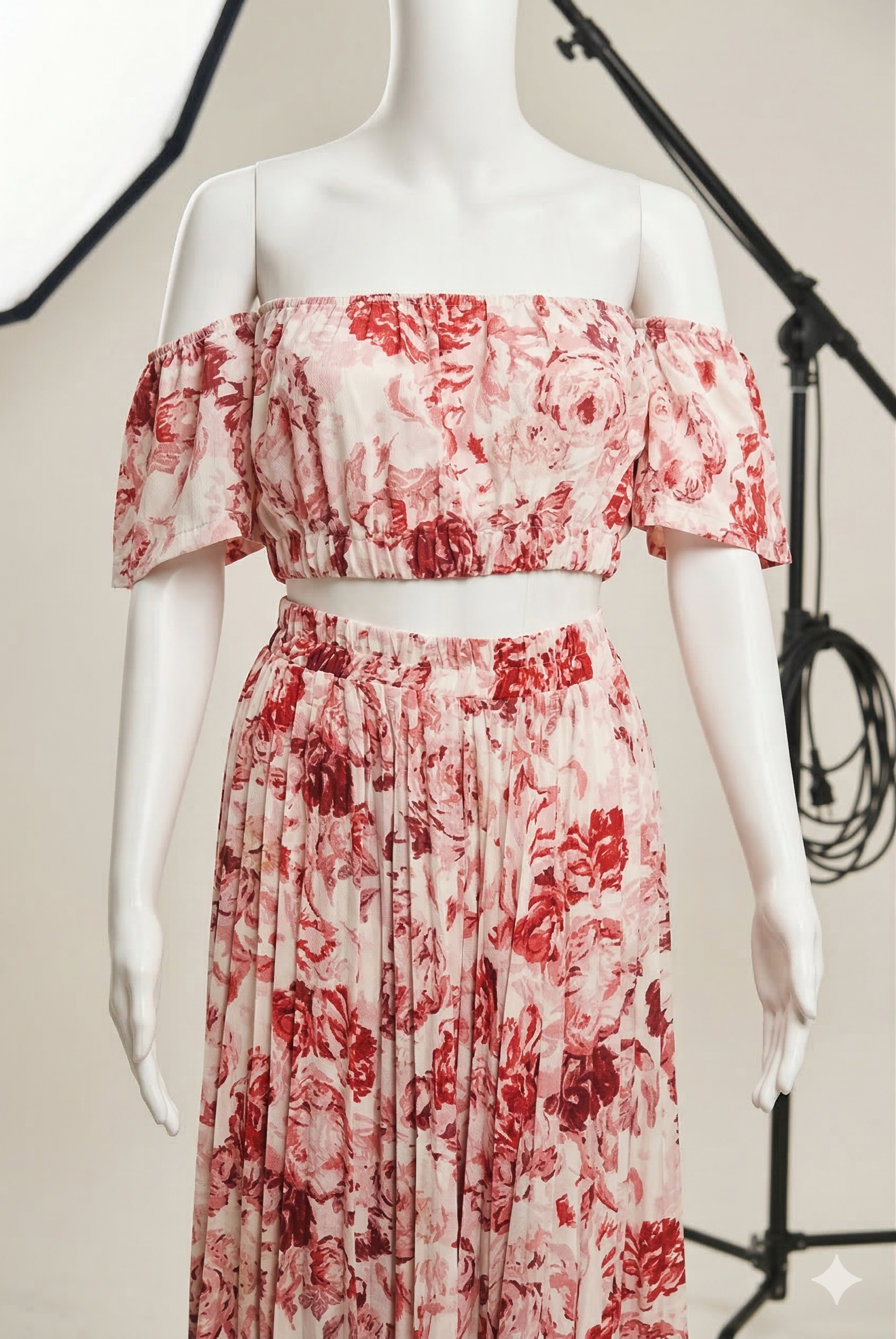 Pink Floral Off-Shoulder Co-ord Set