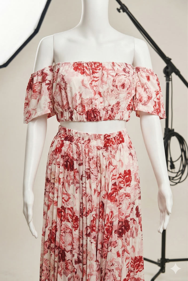 Pink Floral Off-Shoulder Co-ord Set
