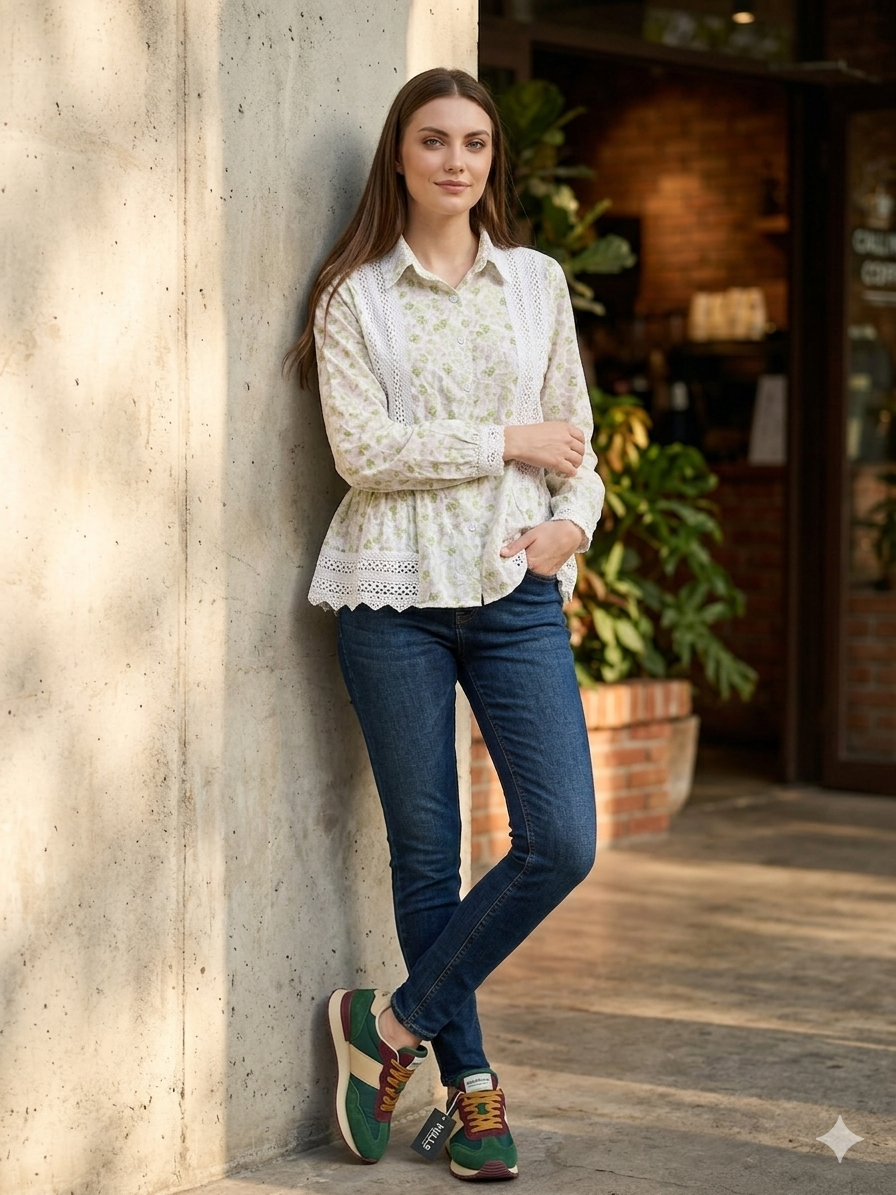 Ivory Floral Lace Peplum Shirt