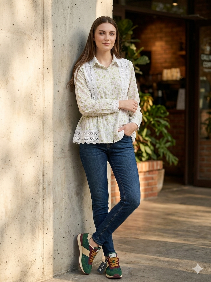 Ivory Floral Lace Peplum Shirt