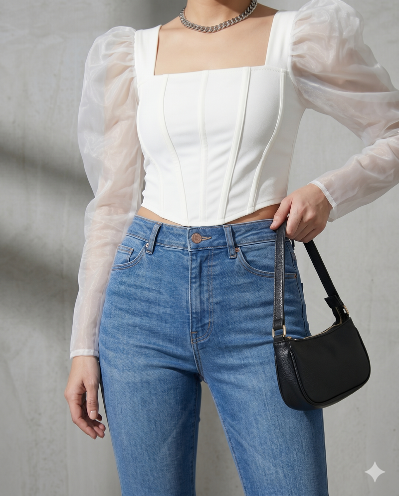 Mute High-Waist Bootcut Jeans – Stone Blue