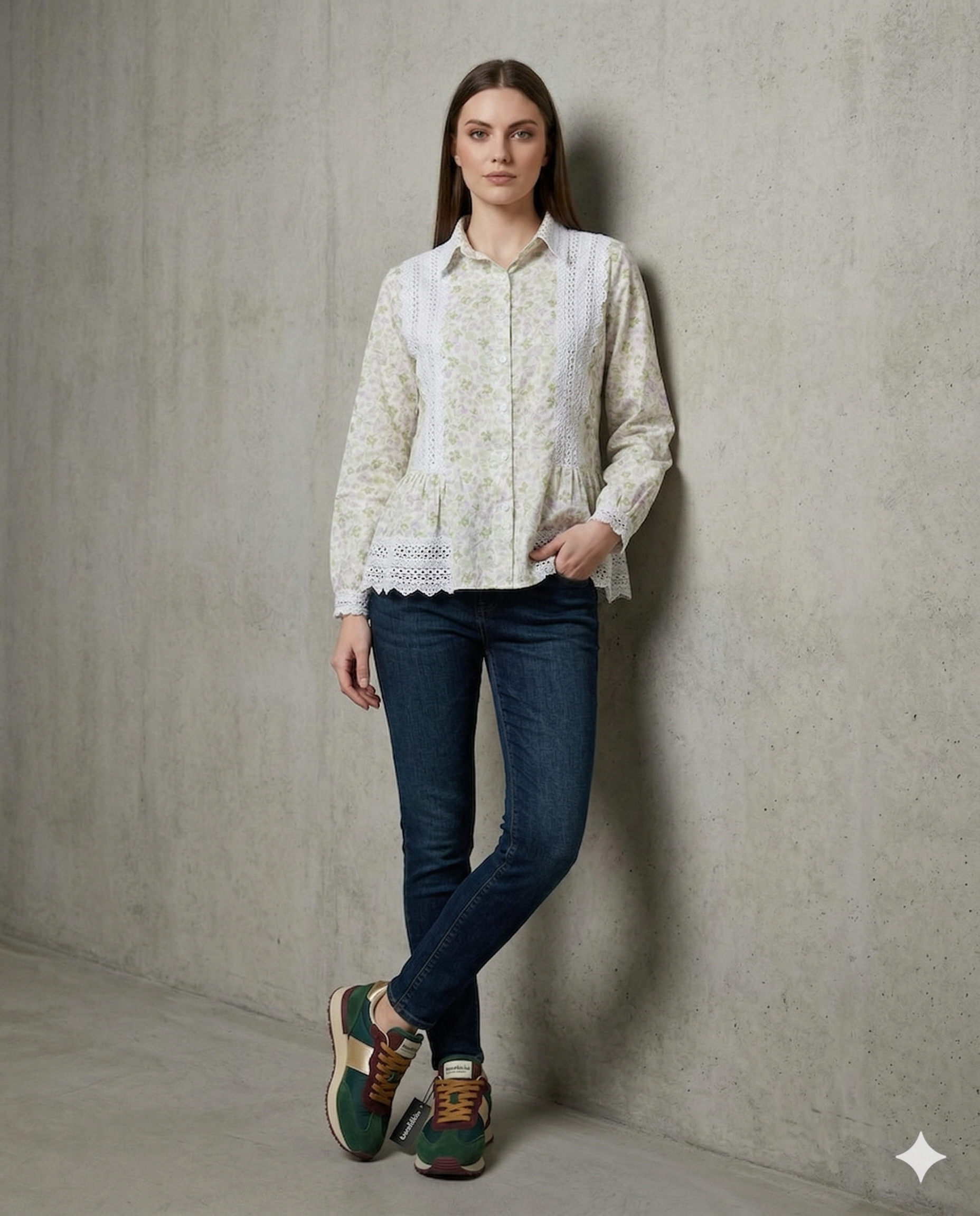 Ivory Floral Lace Peplum Shirt