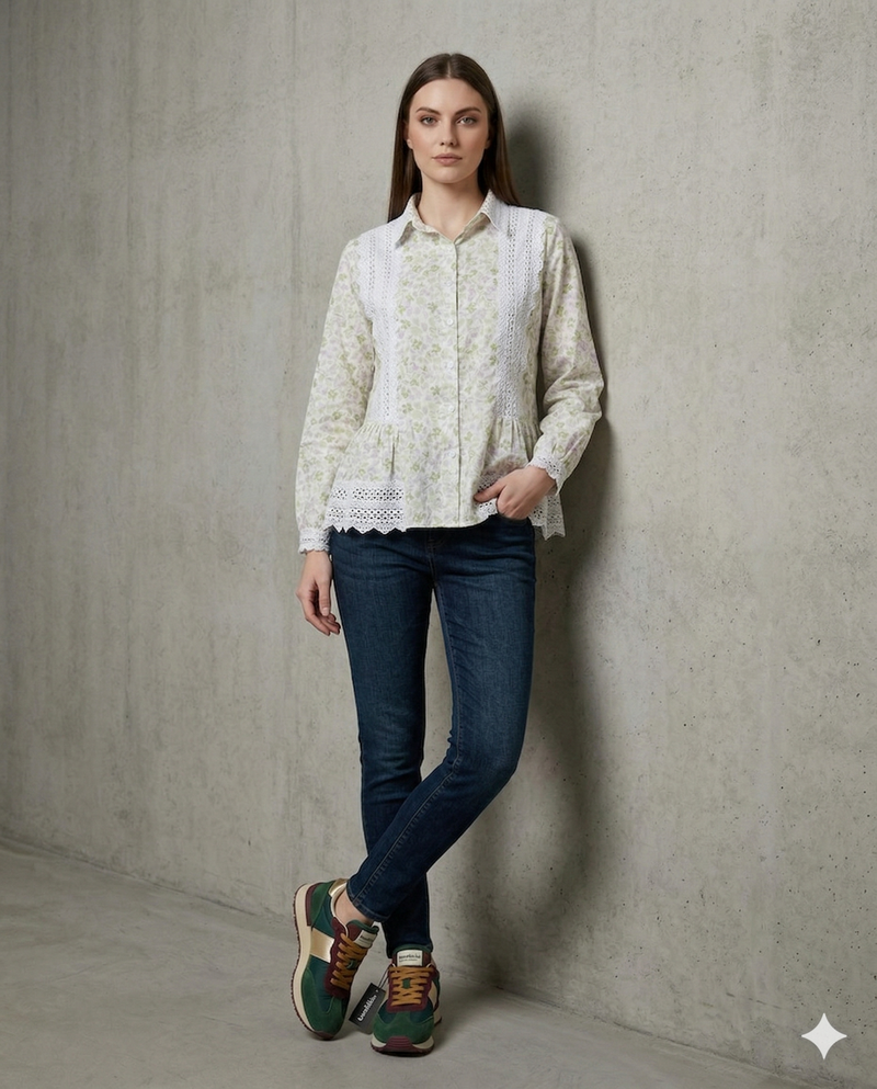 Ivory Floral Lace Peplum Shirt