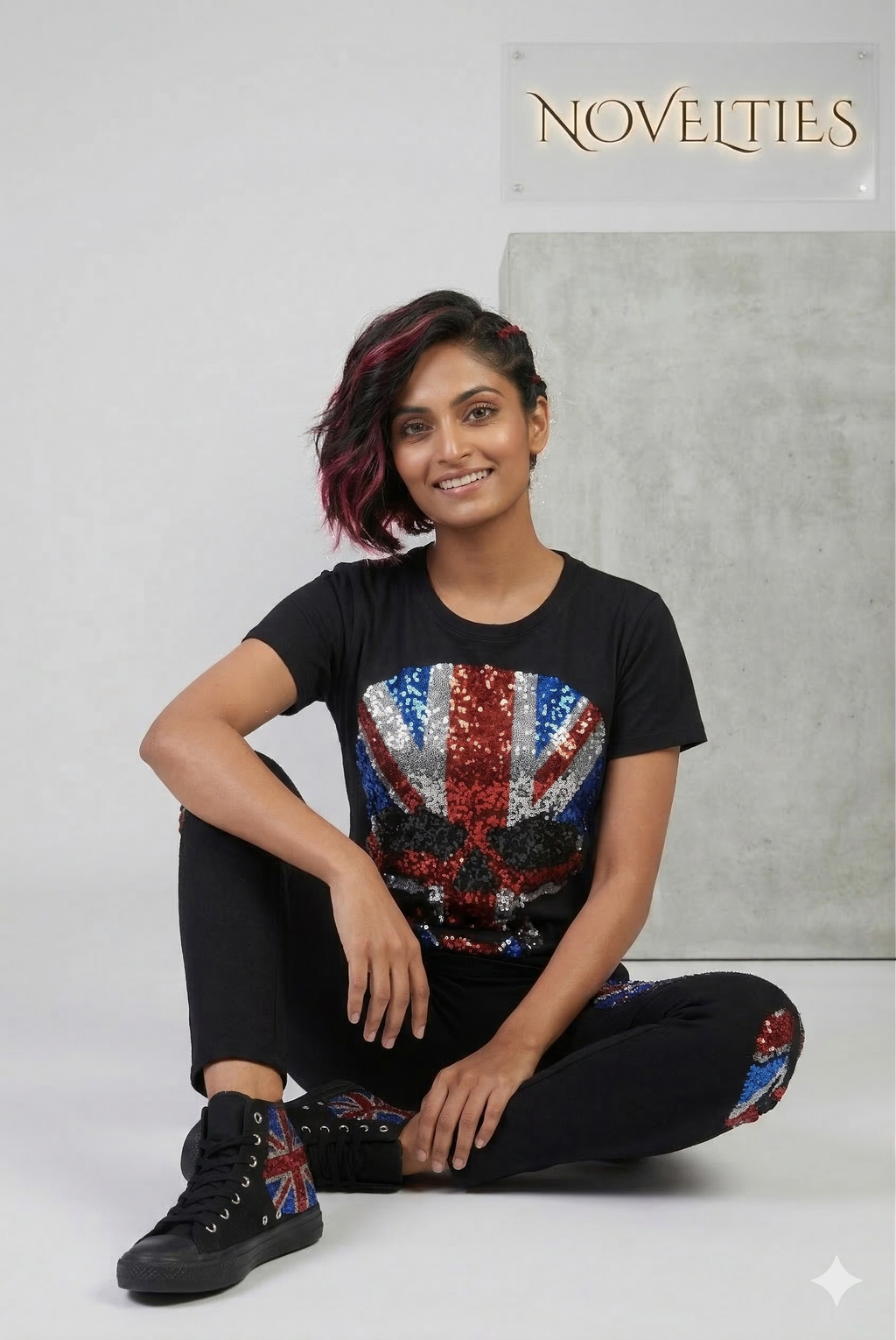 Black Sequin Skull Union Jack Co-ord Set