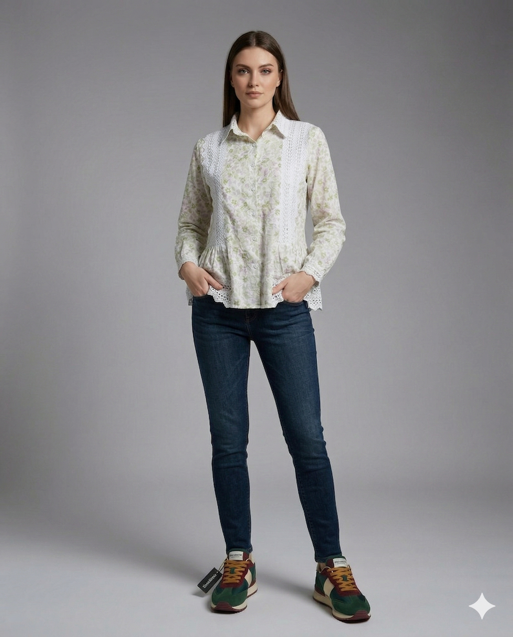 Ivory Floral Lace Peplum Shirt