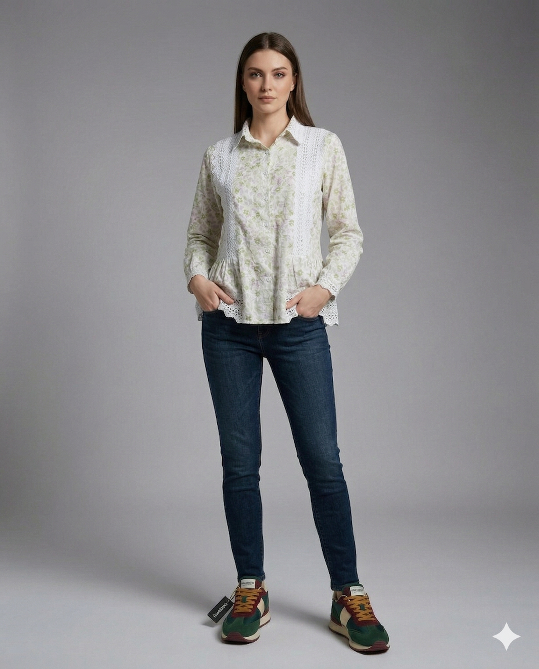 Ivory Floral Lace Peplum Shirt