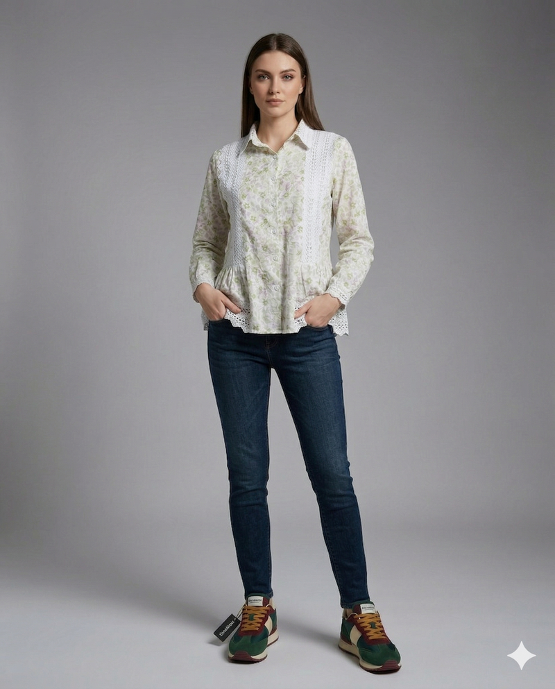 Ivory Floral Lace Peplum Shirt