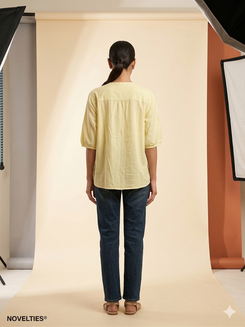 Butter Yellow Braso Floral Puff Sleeve Top
