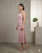 Midi-Kleid aus Satin in Blassrosa