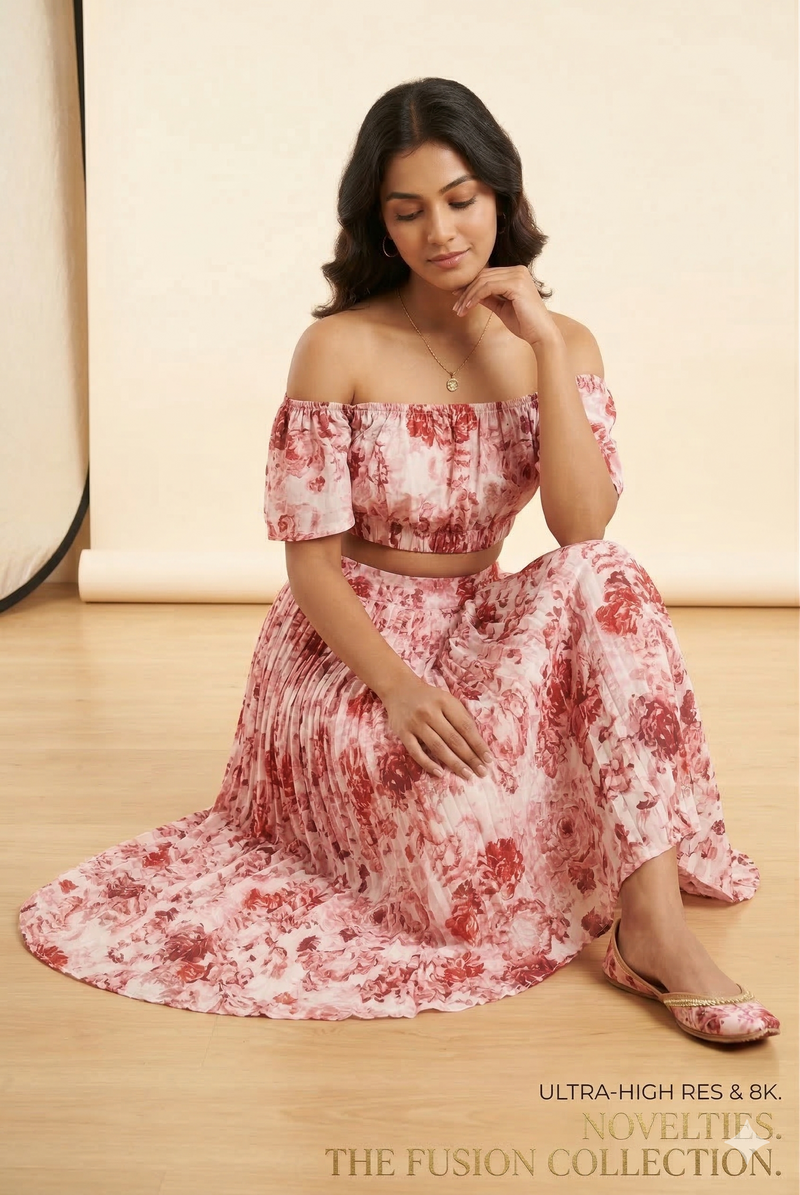 Pink Floral Off-Shoulder Co-ord Set