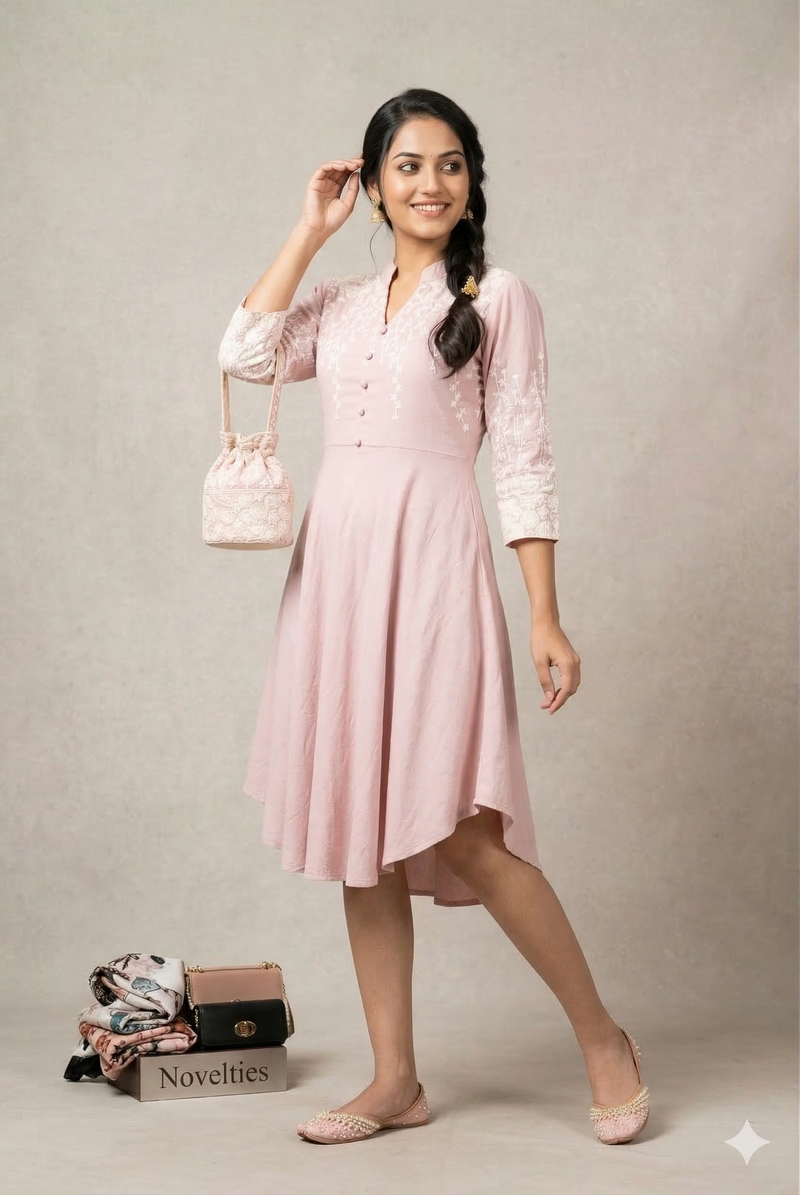 Blush Pink Embroidered Jacket-Style Dress