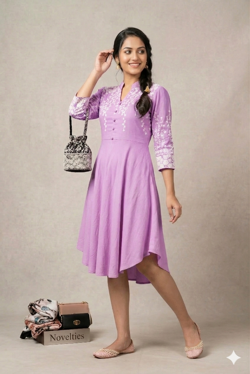 Blush Pink Embroidered Jacket-Style Dress
