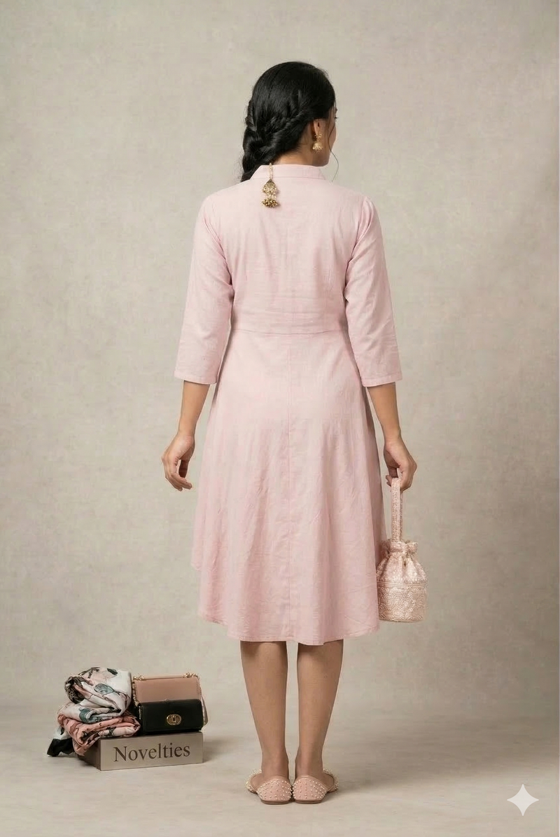 Blush Pink Embroidered Jacket-Style Dress