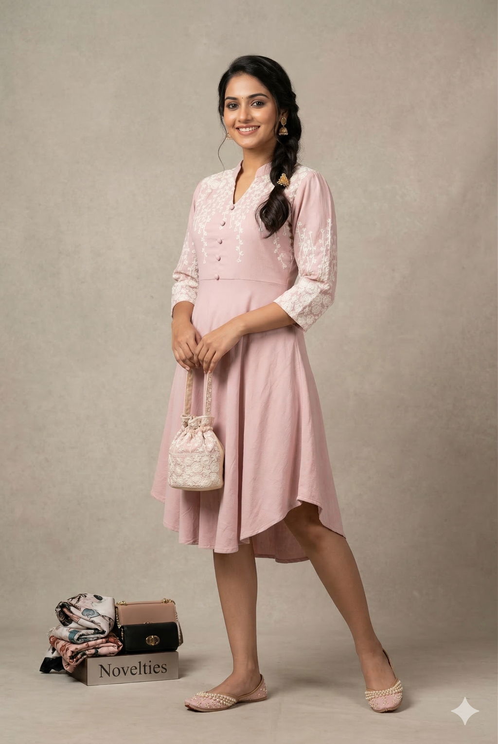 Erröten Rosa Besticktes Kleid im Jackenstil