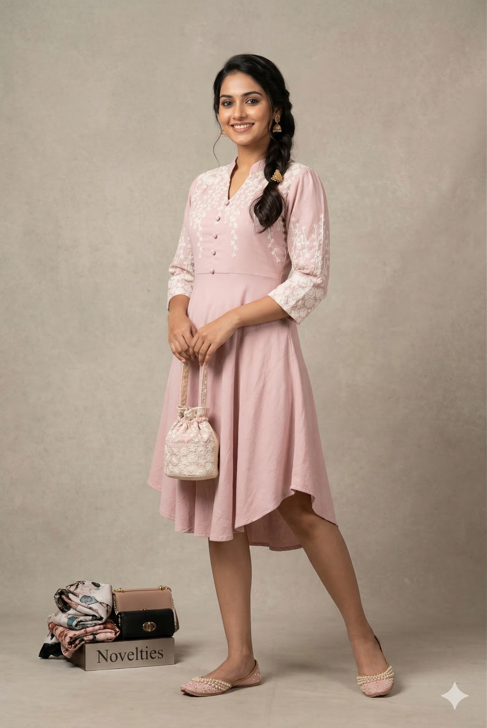 Erröten Rosa Besticktes Kleid im Jackenstil