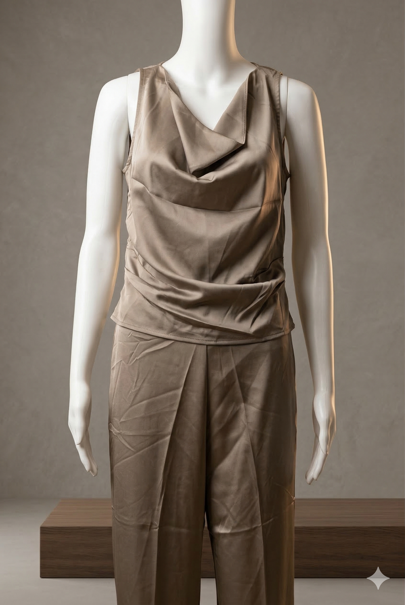 Novelties Champagne Satin Cowl Neck Co-ord Set