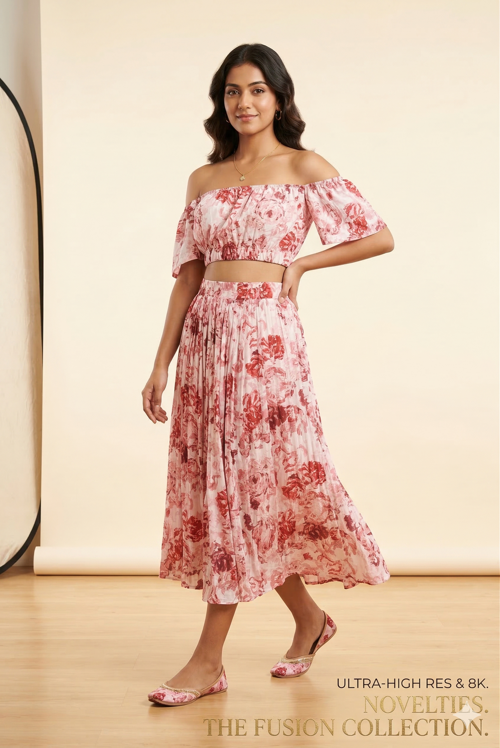Pink Floral Off-Shoulder Co-ord Set