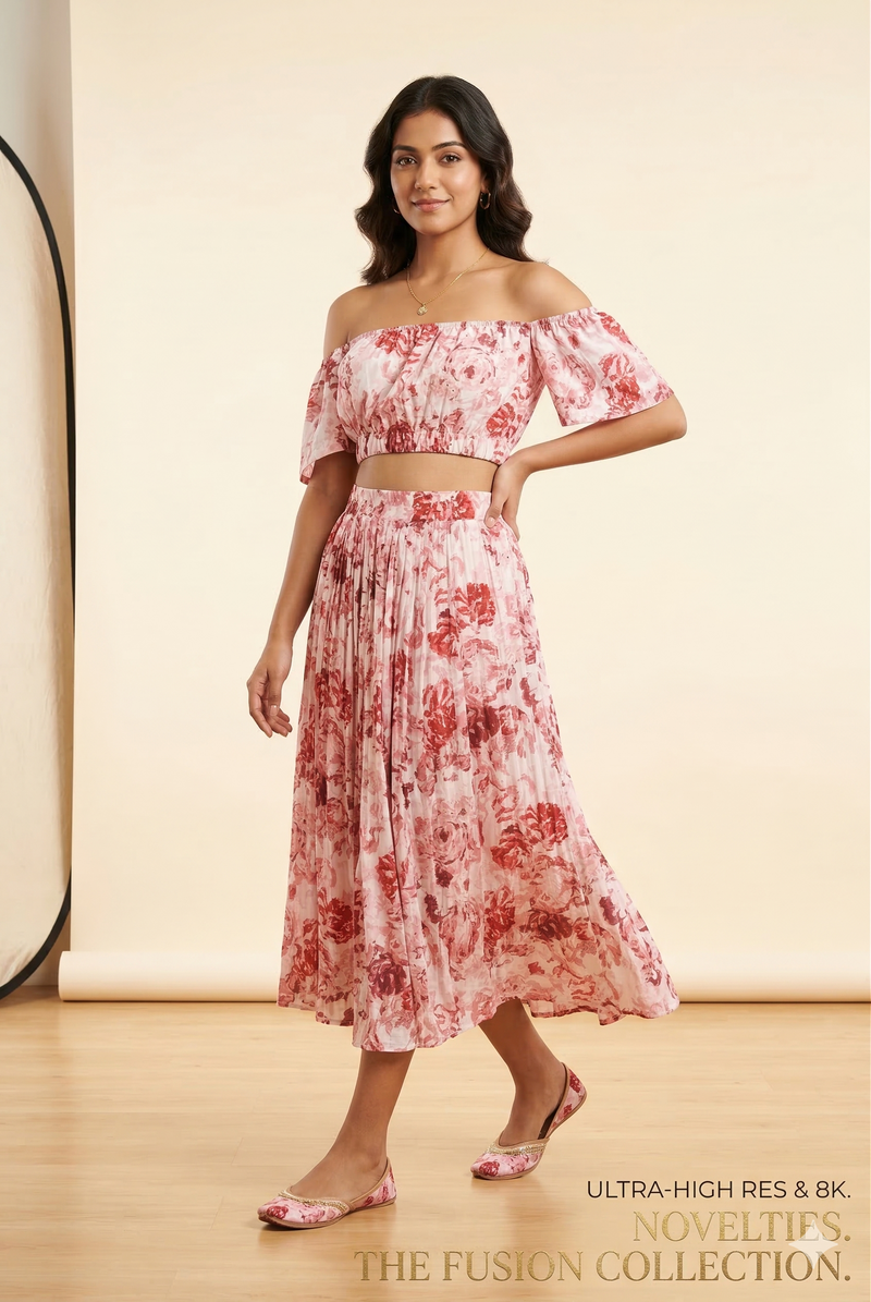 Pink Floral Off-Shoulder Co-ord Set