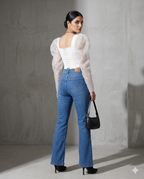 Mute High-Waist Bootcut Jeans – Stone Blue