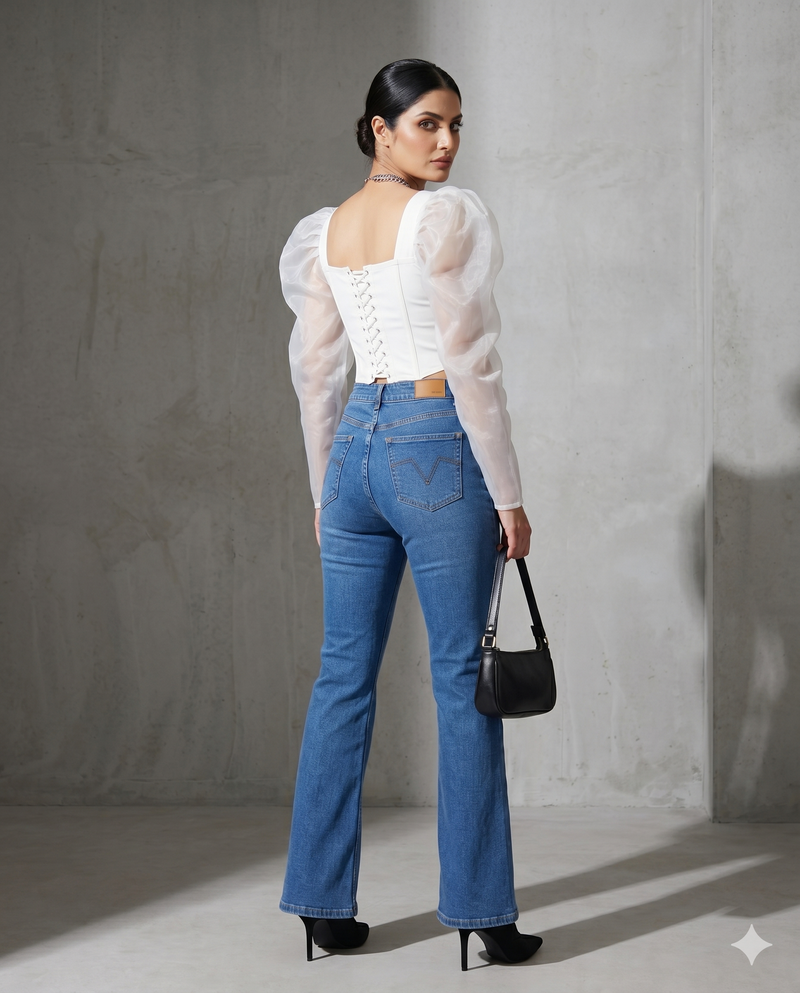 Mute High-Waist Bootcut Jeans – Stone Blue