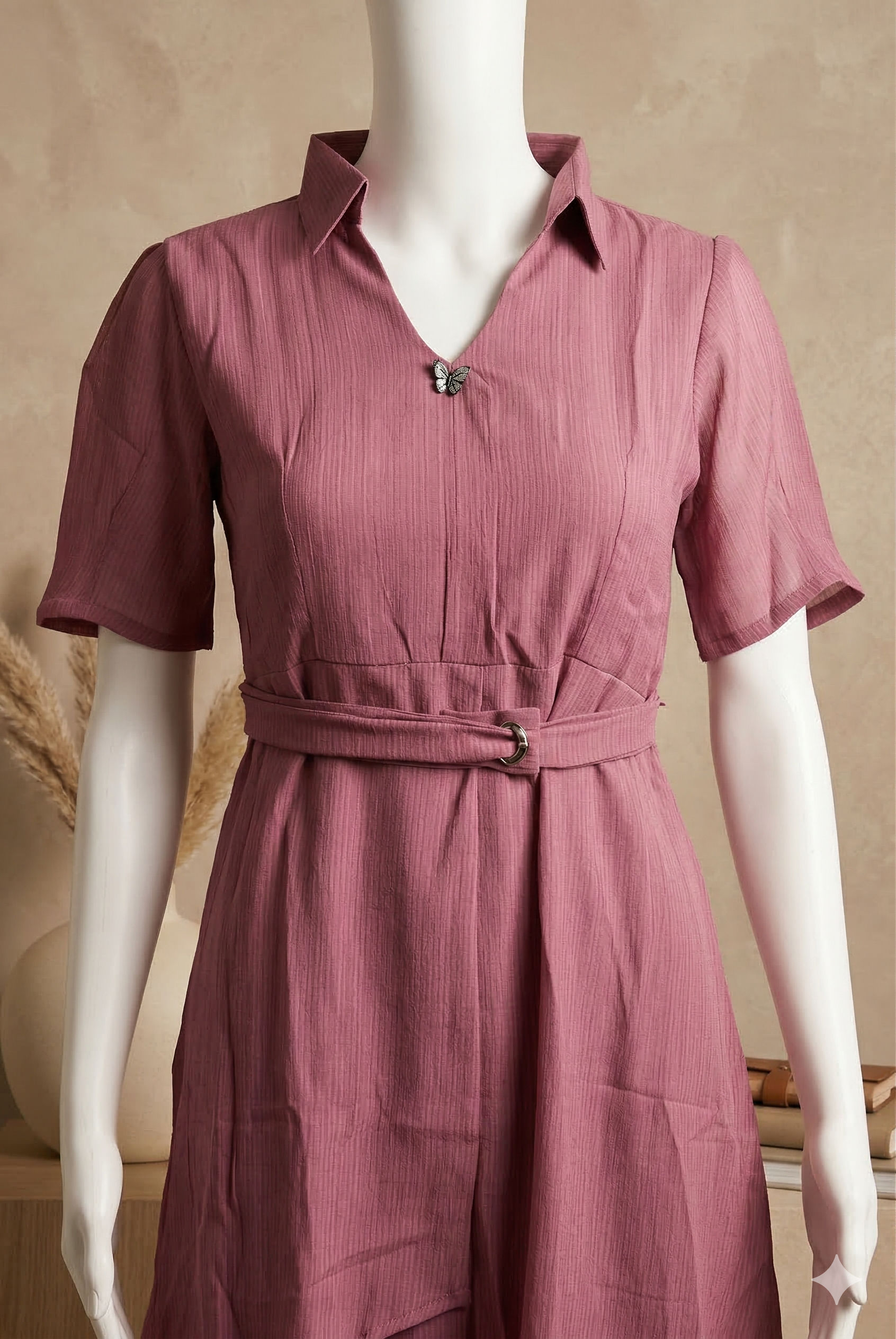 Dusty Rose Belted Shirt Dress