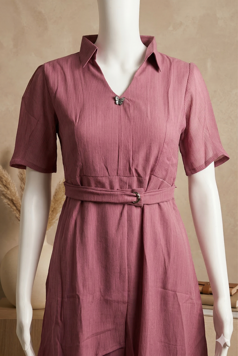 Dusty Rose Belted Shirt Dress
