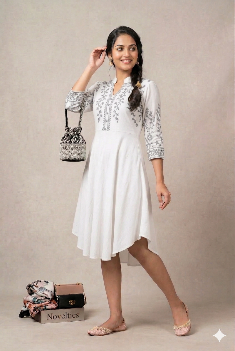 Blush Pink Embroidered Jacket-Style Dress