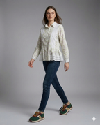 Ivory Floral Lace Peplum Shirt