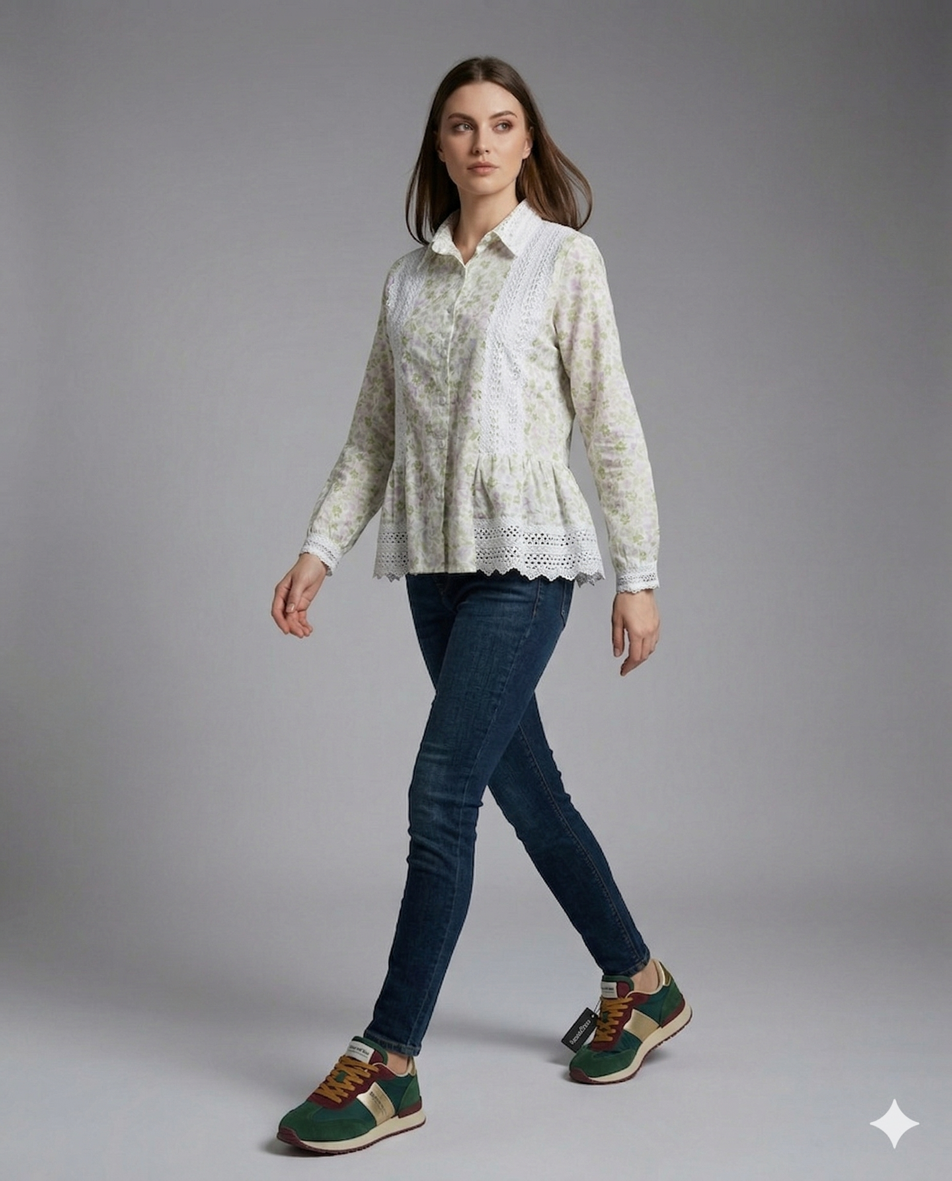 Ivory Floral Lace Peplum Shirt