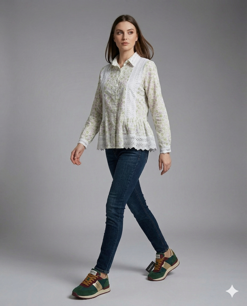 Ivory Floral Lace Peplum Shirt