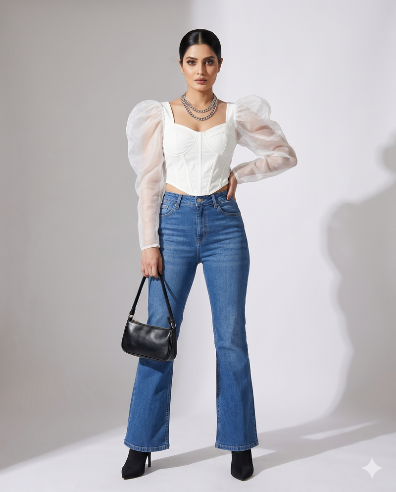 Mute High-Waist Bootcut Jeans – Stone Blue