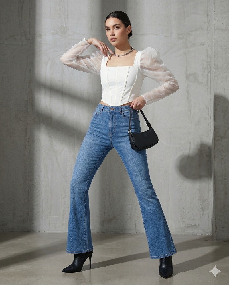 Mute High-Waist Bootcut Jeans – Stone Blue